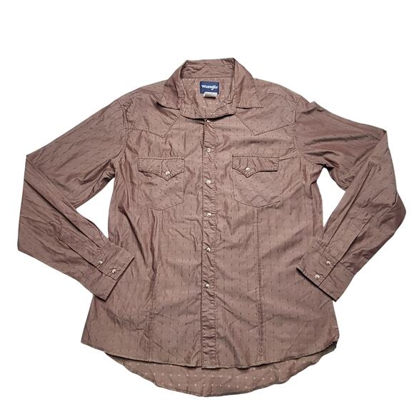 Wrangler Western Pearl Snap Shirt Brown Dotted Micro Dot Long Sleeve Large - Picture 2 of 9